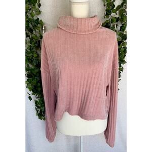 Altar'd State Nude Pink Cropped Knitted Turtle Neck Sweater Women's size Large